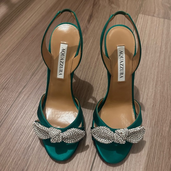 Aquazzura Shoes - Aquazzura Green Very Bow Tie Crystal Sandal 105